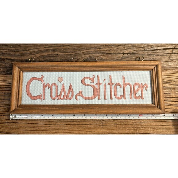 Vintage Cross Stitch "Cross Stitcher" Framed and Completed 13.75X4.75 Inches - Picture 8 of 8
